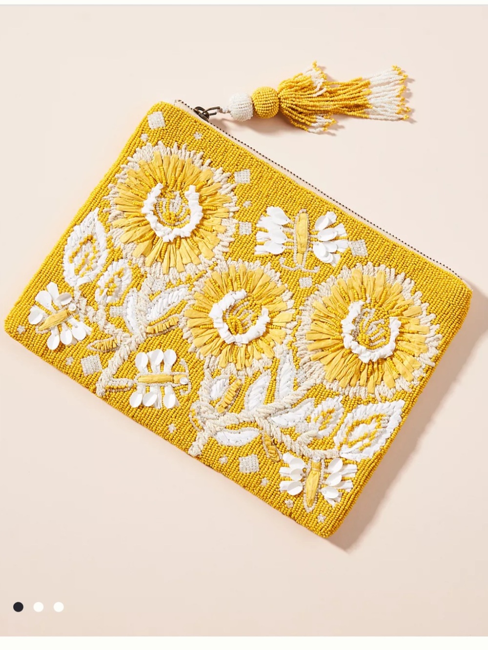 Blooming Print Marcella Yellow Floral  Embellished Beaded Pouch Clutch Bag